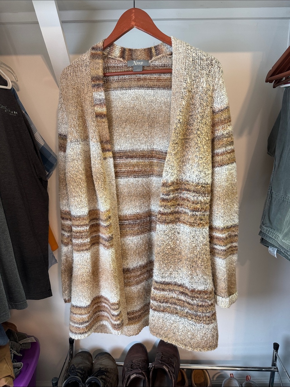 Natural Reflection Cozy Striped Open-Front Cardigan Sweater